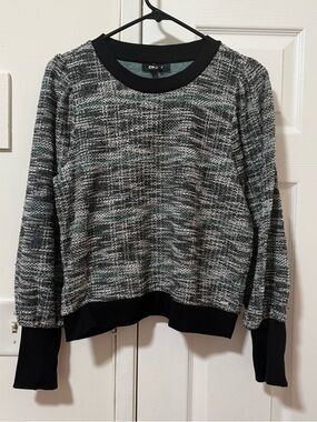DKNY Black & Gray Marled Crewneck Long Sleeves